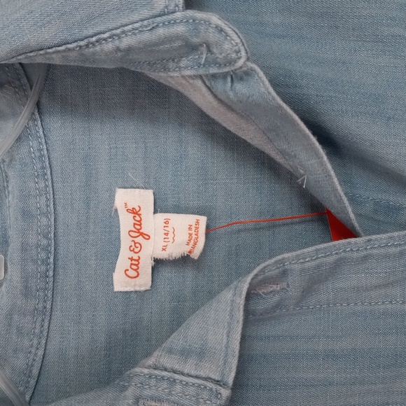 Cat & Jack Girls Denim Long Sleeve Shirt Button Down Sz 14/16 - Picture 3 of 11